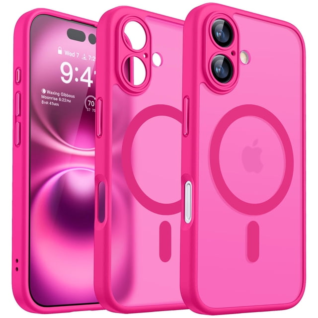 Funda magnética CANSHN para iPhone 16 Plus - Rosa intenso