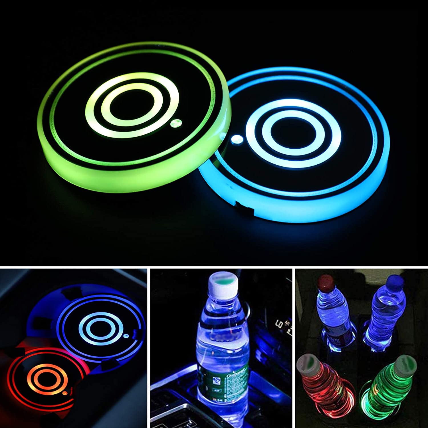 Zeeyh 2X Led Cup Holder Pads , 7Colors Rgb Luminescent Car Cup Holder