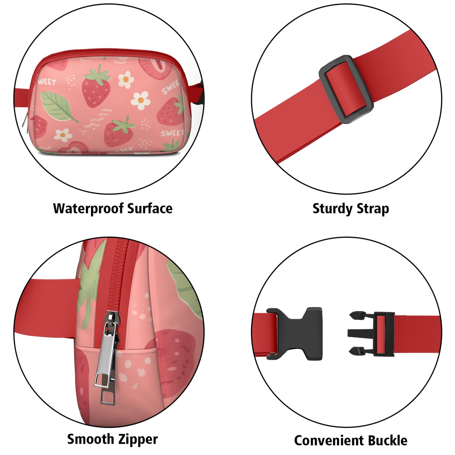 Crossbody Fanny Pack for Sports Enthusiasts Commuters Waist Bag & Hip Bum Bag with Adjustable Strap for Outdoors Workout Traveling Strawberry Sporty Waist Pack