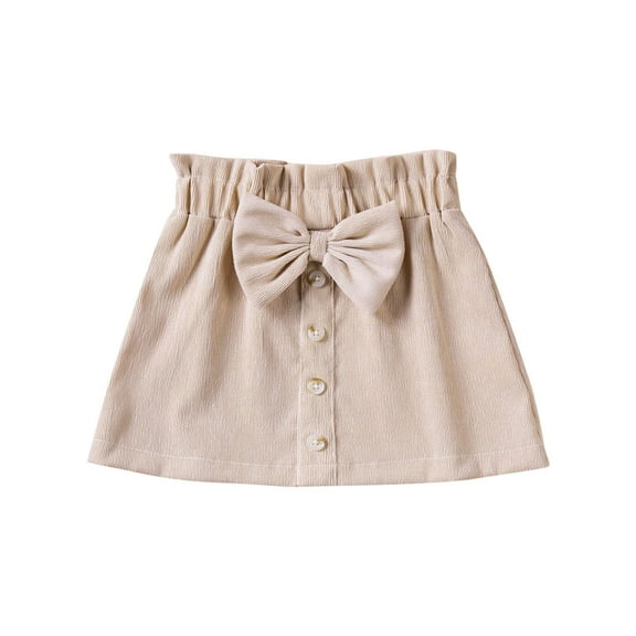 Mgmyaa Girls' A-line Skirts Corduroy Elastic Bow Button Mini Skirt