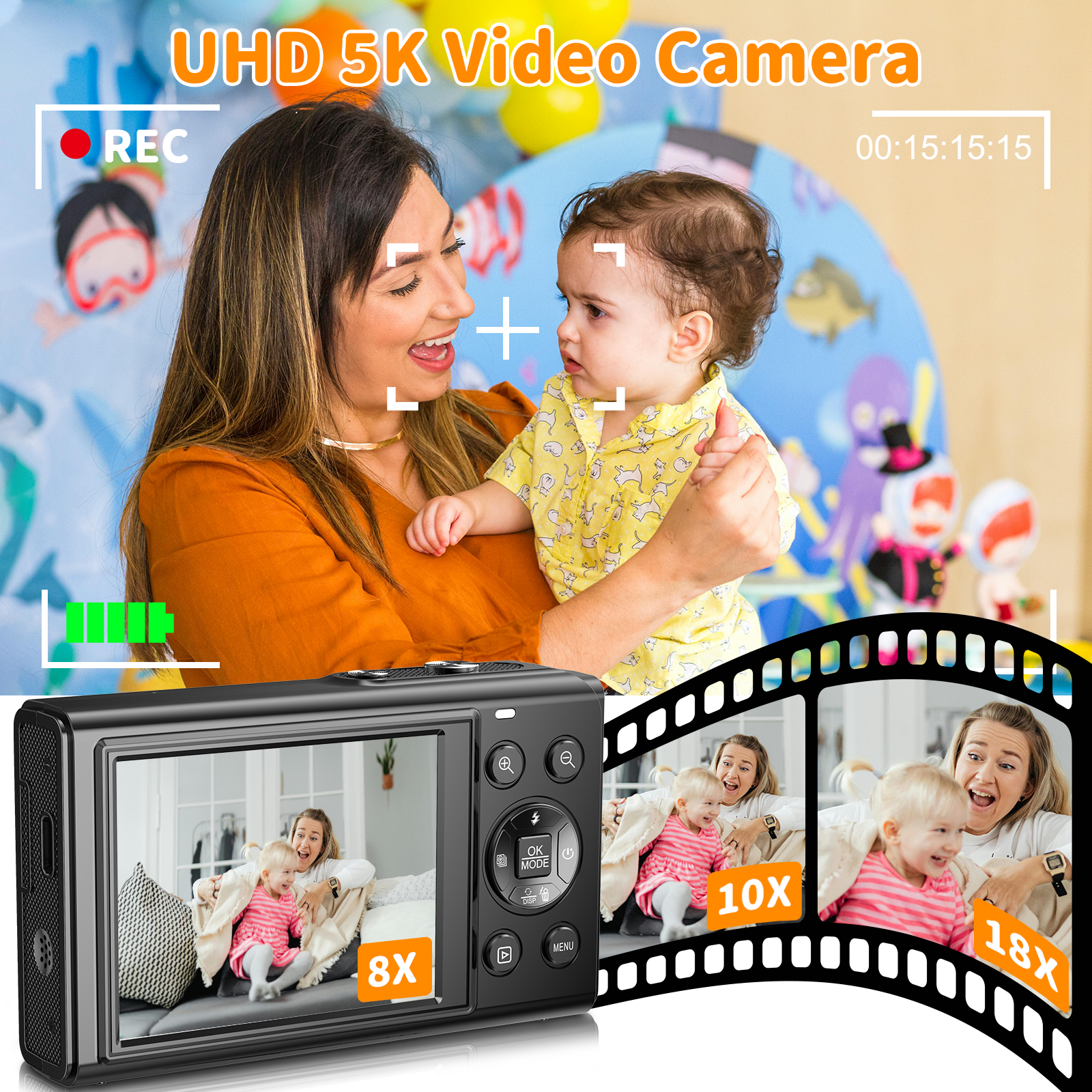 Saneen Digital Camera 5K 80MP Dual Screen Camera for Youtube 2.8'' Vlogging Cameras 18X Zoom 32GB Card Mini Cameras for Teens Black