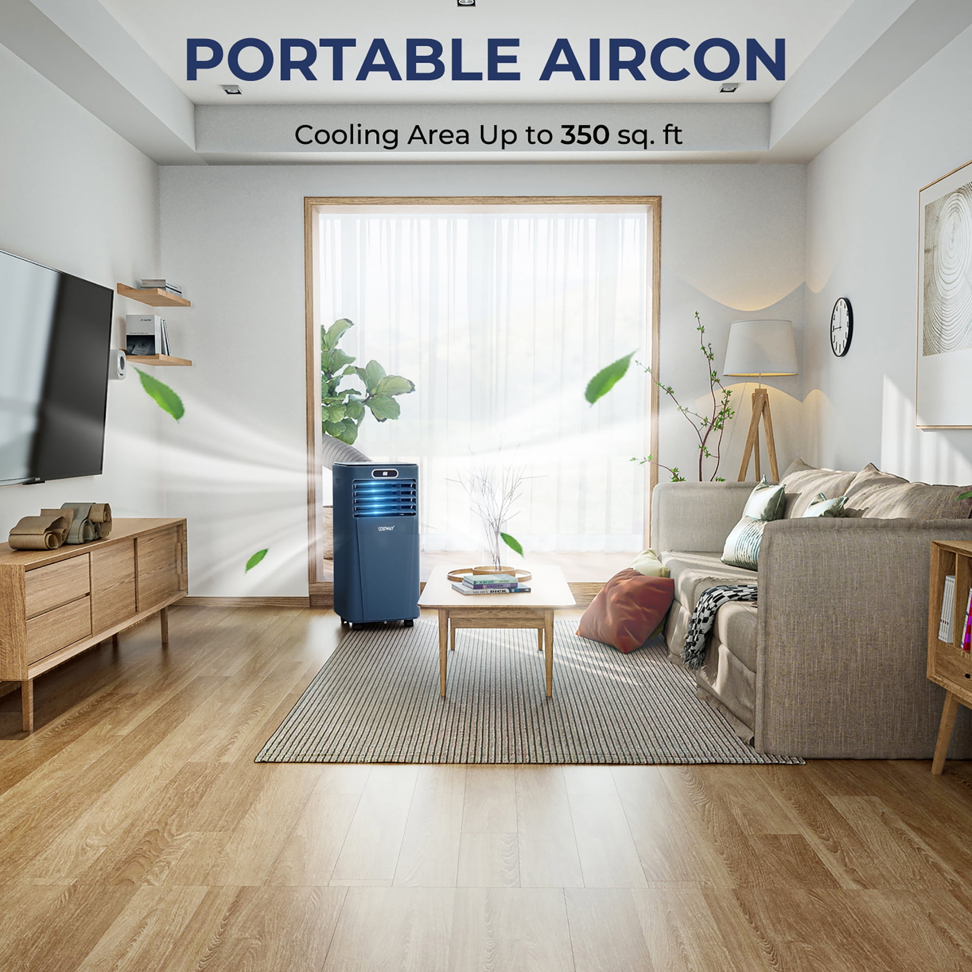 Costway 5000 BTU (8000 BTU ASHRAE) Portable Air Conditioner w/ Remote Control 3-in-1 Air Cooler w/ Drying