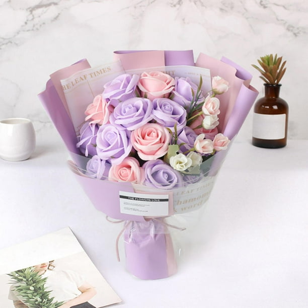Caja de flores artificiales Set Rose Flower Centerpieces Arreglos Regalo Arte para la decoración del hogar Cumpleaños Día de San Valentín Mamá púrpura Fernando Ramo Seco