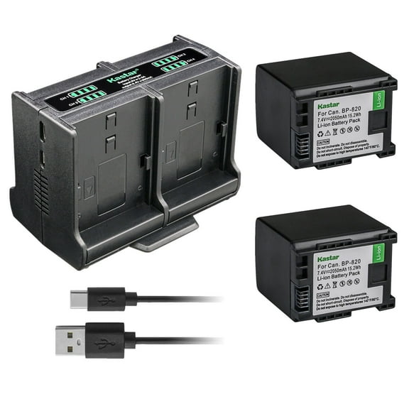 Kastar 2-Pack Battery and Quadruple Charger Compatible with Canon BP-820 BP820, BP-828 BP828 Battery, CG-800 CG800 Charger, Canon XA60, Canon XA65, Canon XA70, Canon XA75, Canon VIXIA HF G70 Camera