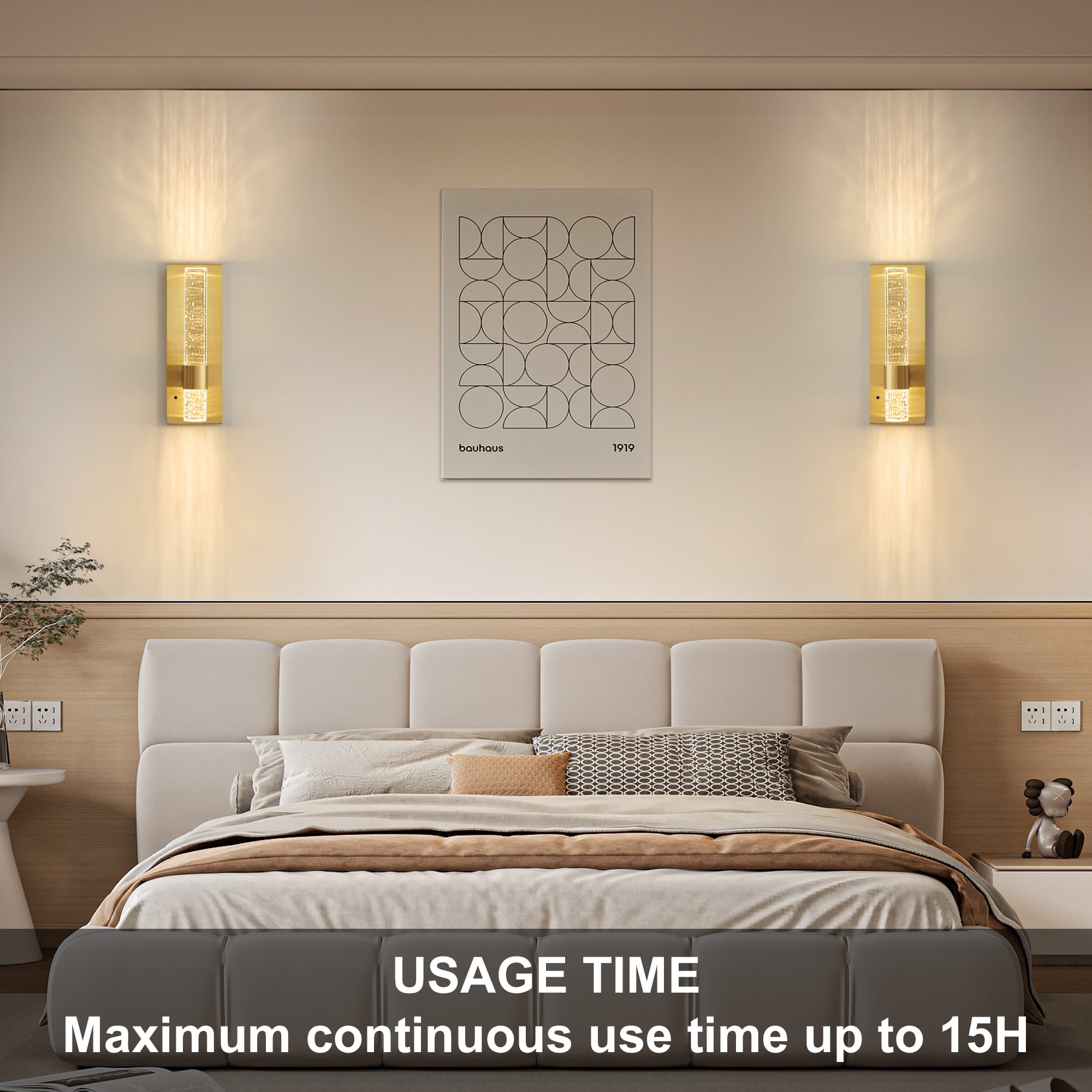 Deyidn 13.7" Wall Sconces Rechargeable Modern LED Wall Lamps Dimmable Battery Operated Wireless Wall Light Fixtures with Acrylic Crystal and Remote Control