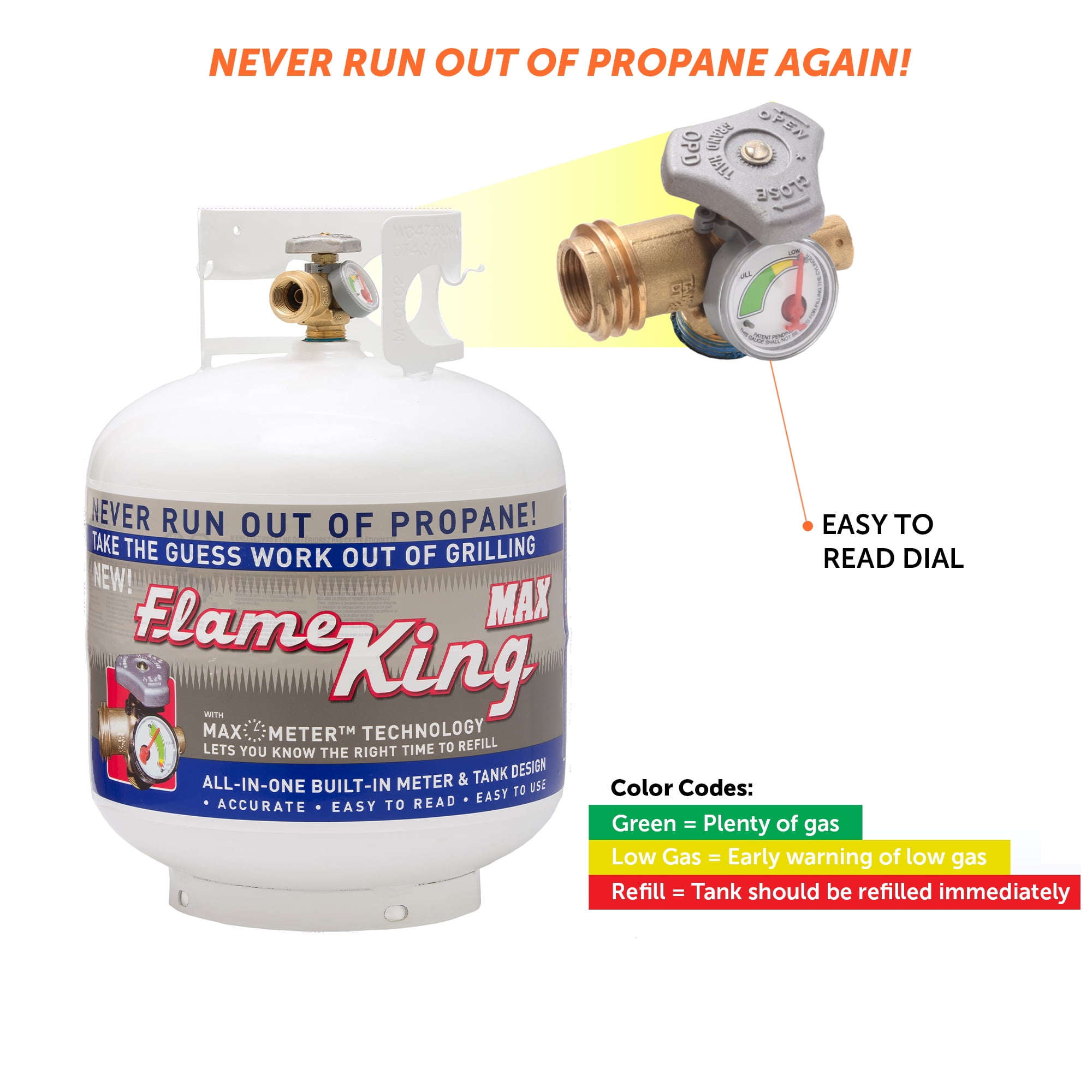 Flame King 20 lb Steel Propane Cylinder Tank with Built-in Gauge, OPD Valve, Pre-Purged, DOT & Transport Canada Certified, Empty LP Gas Tank