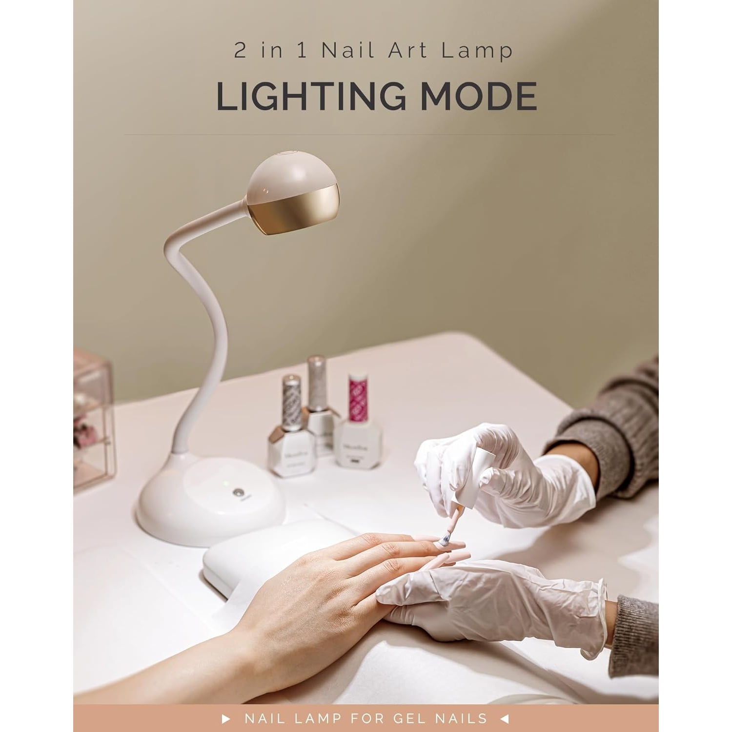 Gooseneck Cordless UV Nail Lamp with Adjustable Light Angle, S-Pro09M 2-In-1 Rechargeable Fast Curing Nail Dryer Cures All Gels, Especially Rhinestone Glue & Liner Gel Polish