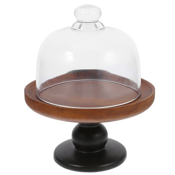 unbranded High Footed Wooden Cake Stand with Glass Cover for Showcasing Cakes and Pastries