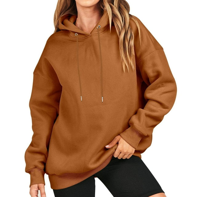 RKSTN Hoodies for Women Casual Plus Size Long Sleeve Solid Color Pullover Tops Fall Fashion Lightweight Loose Drawstring Sweatshirt