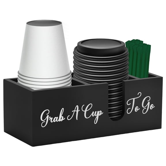 Coffee Station Organizer Space Saving Wood Coffee Cup Organizer with 3 Compartment Versatile Cup and Lid Holder for Home Hotel Restaurant Bar