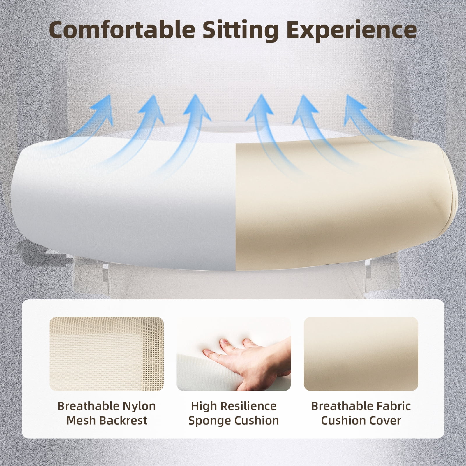 Hforesty Cream Foldable Office Chair with Footrest – Ergonomic Mesh Computer Chair, Lumbar Support, Swivel Tilt, 300lbs