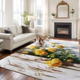 thumbnail image 2 of Spring Floral Area Rugs 5'x8', Washable Small Throw Rugs for Classroom Bedroom, Yellow Roses Flowers Leaves Farmhouse Wooden Indoor Outdoor Rug Non-Slip Low Pile Carpet Runner Reversible Floor Mats, 2 of 8