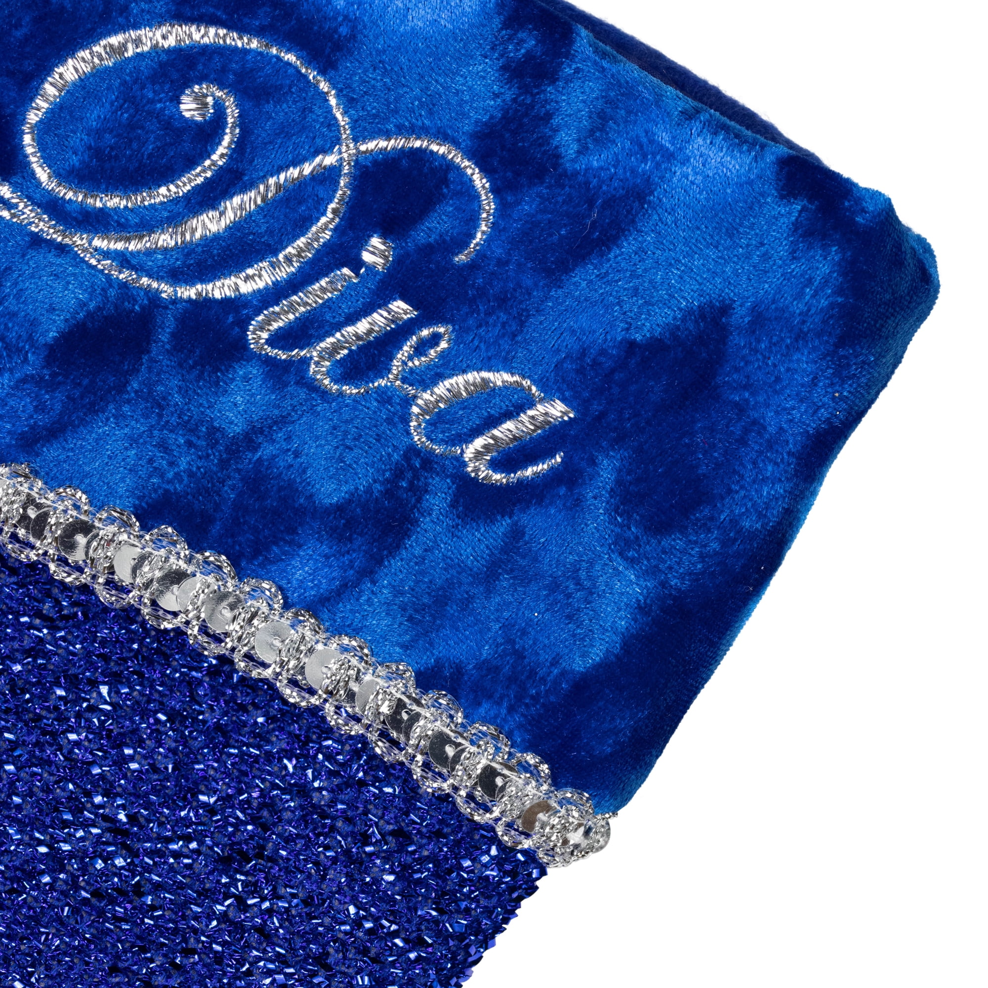 17" Metallic Royal Blue Embroidered "Diva" Christmas Stocking with Shadow Velveteen Cuff