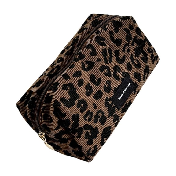 Spacious Leopard Print Makeup Pouches With Quick Zipper Practical Polyester Cosmetic Bag For Travel And Daily Commute