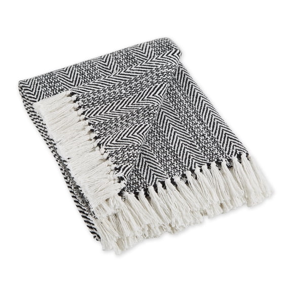 Black Herringbone Stripe Throw