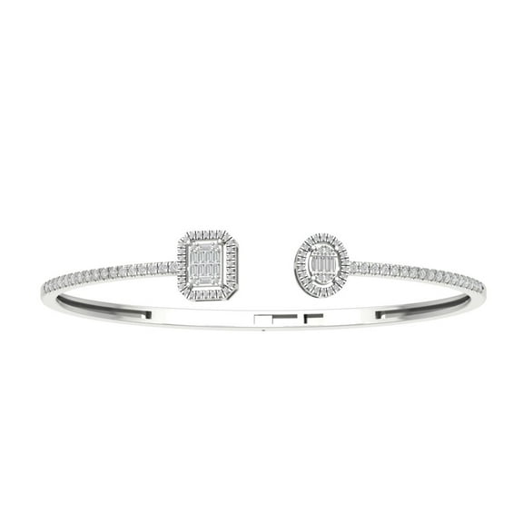 ARAIYA JEWELRY Sterling Silver Round and Baguette Diamond Bangle Bracelet (1 Cttw, I-J/ I2-I3), 7"