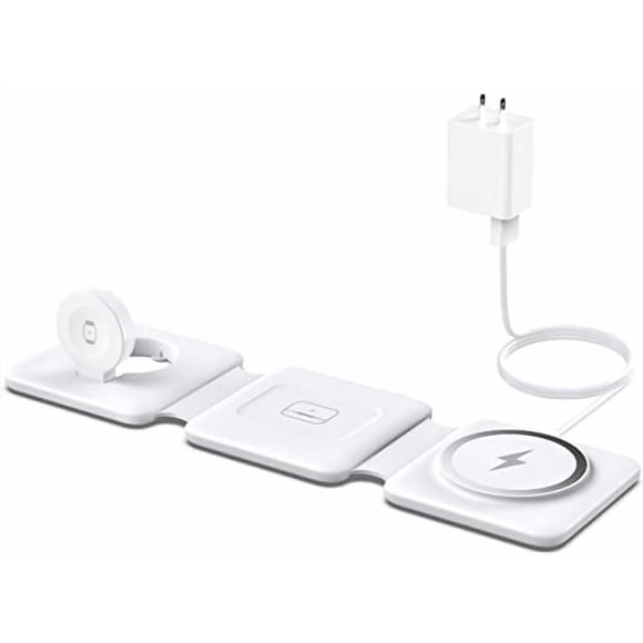 Charging Station for Apple Multiple Devices - 3 in 1 Foldable Magnetic Wireless Charger Dock - Travel Charging Pad for iPhone 16 15 14 13 12 Pro Max Plus Watch & Airpods