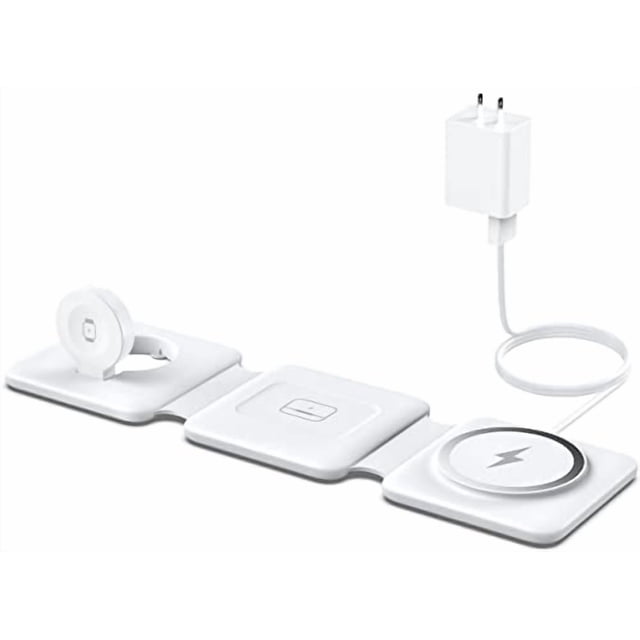 Charging Station for Apple Multiple Devices - 3 in 1 Foldable Magnetic Wireless Charger Dock - Travel Charging Pad for iPhone 16 15 14 13 12 Pro Max Plus Watch & Airpods