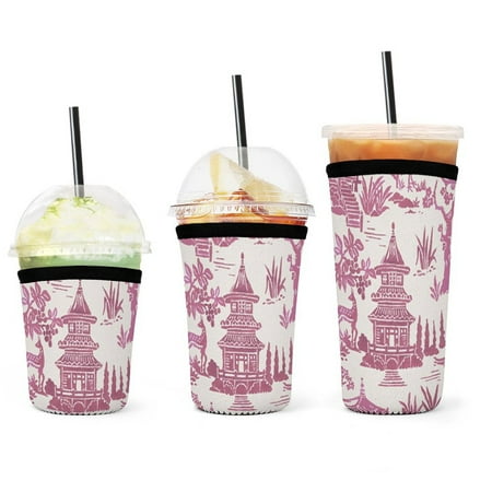 

Set of 3 Packs Reusable Hot And Iced Coffee Cup Sleeve Neoprene Tumbler Sleeve Zen Garden Pink(16 24 32oz)
