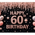thumbnail image 4 of Yatrandify Decorative Design Happy Birthday Banner Pink Balloons 60th Cake Birthday Party Backdrop for Milestone Celebration Indoor Decoration Event Party, 4 of 8