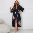 thumbnail image 4 of WTOBBY Women's Plus Size Lounge Robe 3X-6X Belted Kimono Long Sleeve Soft Cover Up Comfy Home Wear Sexy Nightwear Loungewear,Black 2XL, 4 of 7