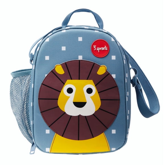 3 Sprouts Sac à Lunch Isolé pour Enfants - Fourre-Tout Réutilisable avec Bandoulière, Poignée et Poches, Lion