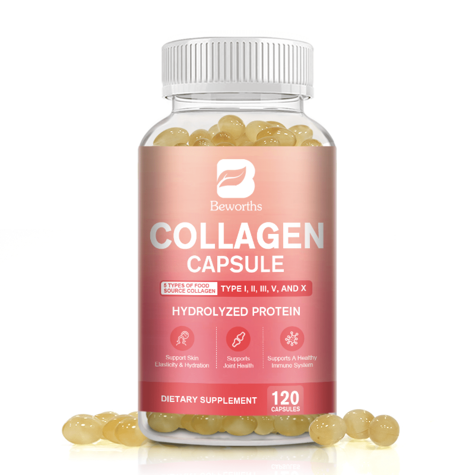 (2 Pack) Multi Collagen Capsules, with Hydrolyzed Collagen Type I, II, III, V, X for Hair, Skin, Nail & Joint Support, 120 Capsules