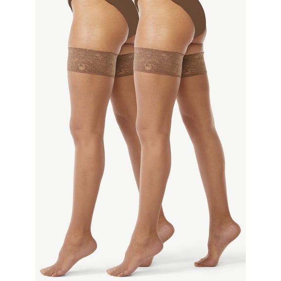 DAPRZIY Sheer Lace Top Thigh High Stockings for Women, Regular & Plus Sizes, 2-Pack