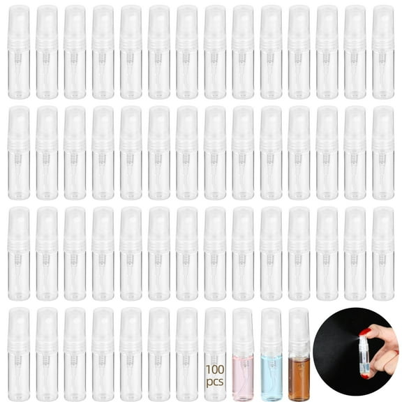 100 PCS 3ml Spray Bottles, Mini Clear Glass Perfume Bottles, Portable Refillable Spray Containers, Fine Mist Spray Empty Essential Oil Spray Bottles, Fragrance Sample Atomizer for Home Travel