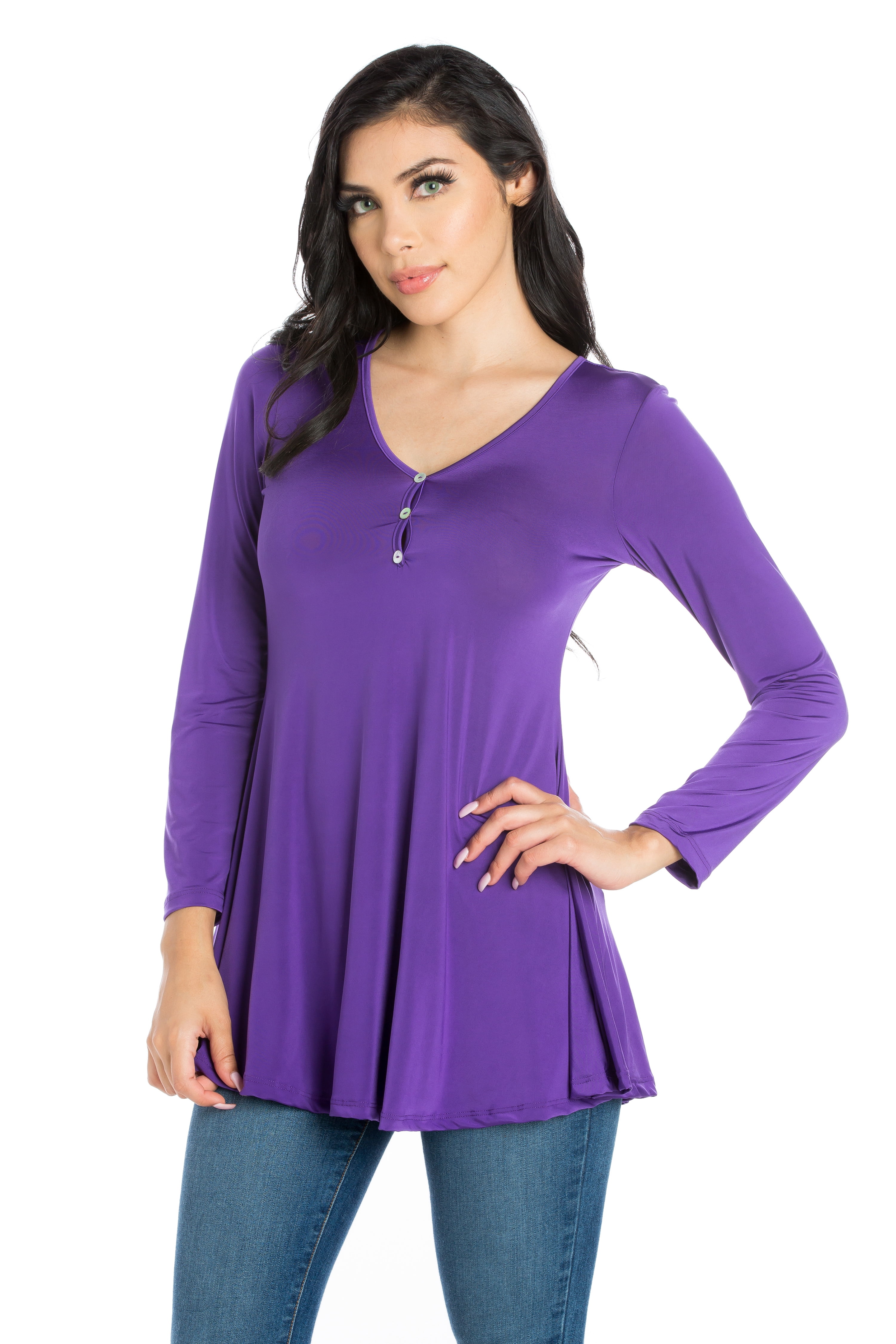 Women's Long Sleeve Three Button Henley Tunic Top
