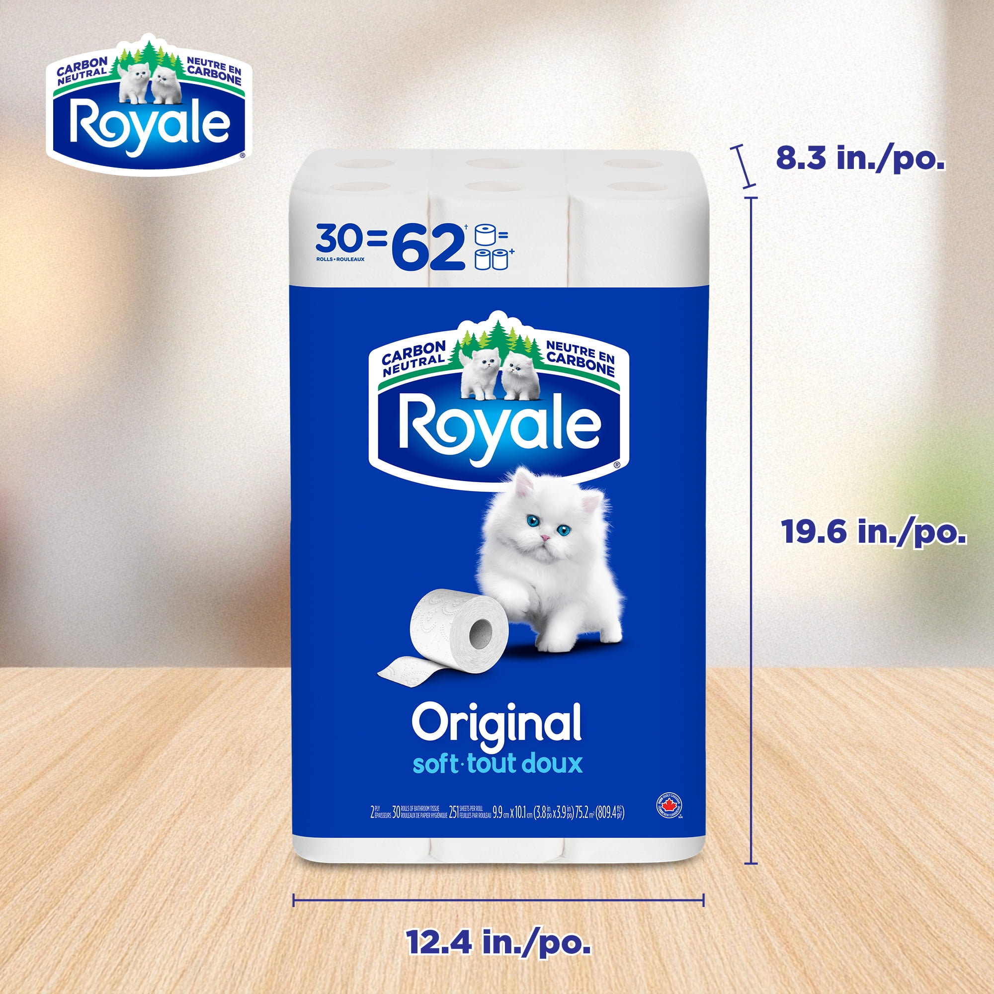 Royale Original, 2 Ply Toilet Paper, 30 Equal 62 Bathroom Tissue Rolls, 251 Toilet Paper Sheets per Roll