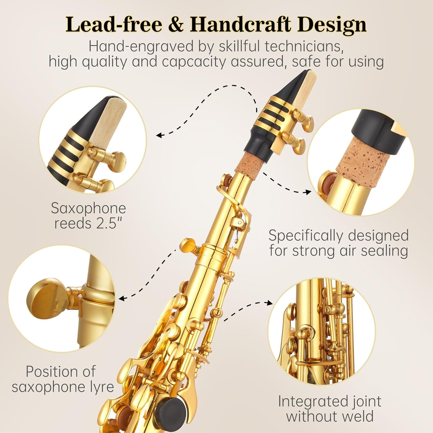 Senfot Soprano Saxophone Complete Kit for All Levels, Includes Carrying Case, Neck Strap, Reeds, Stand & Cleaning Accessories, Suitable for Beginners & Pros