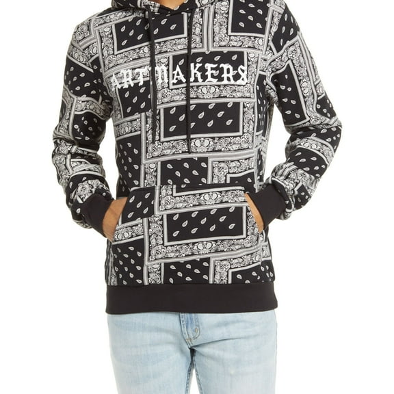 Elevenparis Mens Bandana Print Hoodie Sweatshirt, Black, XX-Large