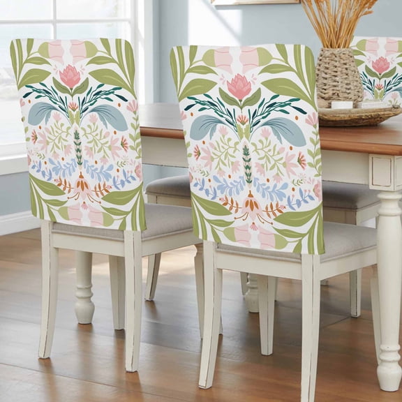 Boho Green Flower Chair Back Covers, Removable Chair Covers for Dining Chairs Set of 6, Washable Chairs Slipcovers Back Seat Protector for Wedding Party 19"x20"