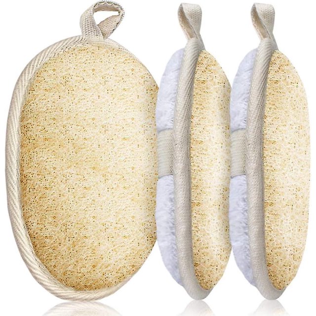 3 Pas Exfoliating Loofah Sponge Pads,large 5x 7-100% Natural Luffa And Terry Cloth Materials,prum Loofa Sponge Scrubber Body Glove Close Skin For
