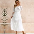 thumbnail image 2 of Vestido largo de mujer con hombros descubiertos y mangas acampanadas de encaje, vestido elegante de fiesta de noche estilo bohemio blanco, 2 of 6