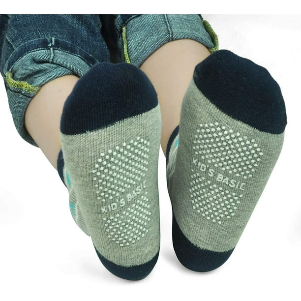 12 Pairs Kids Non Slip Skid Socks Grips Sticky Slippery Cotton Crew Socks  For 1-3/3-5/5-7 Years Old Children Youth Boy Girl 