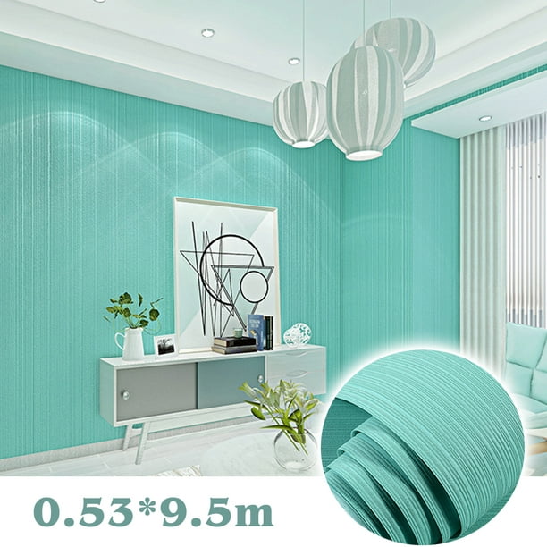 QUEENTRADE  Luxury Modern Simple Stripe Embossed Flock Textured  Non-woven Wallpaper Roll Tiffany Blue 