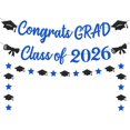 thumbnail image 1 of Yanonmyfd Black and Red Congrats Grad Banner,Class of 2026 Banner and Graduation Caps Garland,Glitter Red Graduation Decorations Banner,Pre-Strung Graduation Banner for Graduation Decorations 2026, 1 of 19