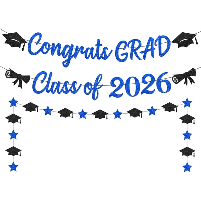 Yanonmyfd Black and Red Congrats Grad Banner,Class of 2026 Banner and Graduation Caps Garland,Glitter Red Graduation Decorations Banner,Pre-Strung Graduation Banner for Graduation Decorations 2026