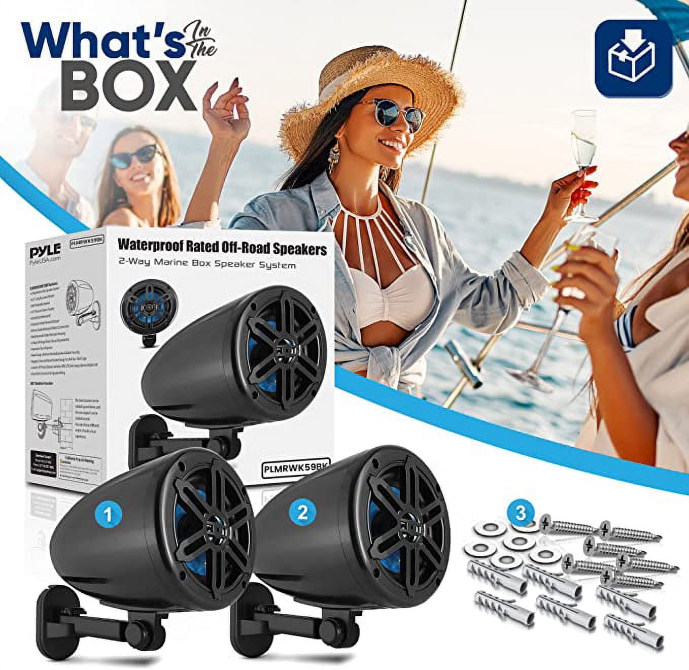 Pyle 5.25” Waterproof Off-Road Speakers - 180W 2-Way Marine Woofer Sound System w/ 360° Rotatable Includes Bracket(Black)