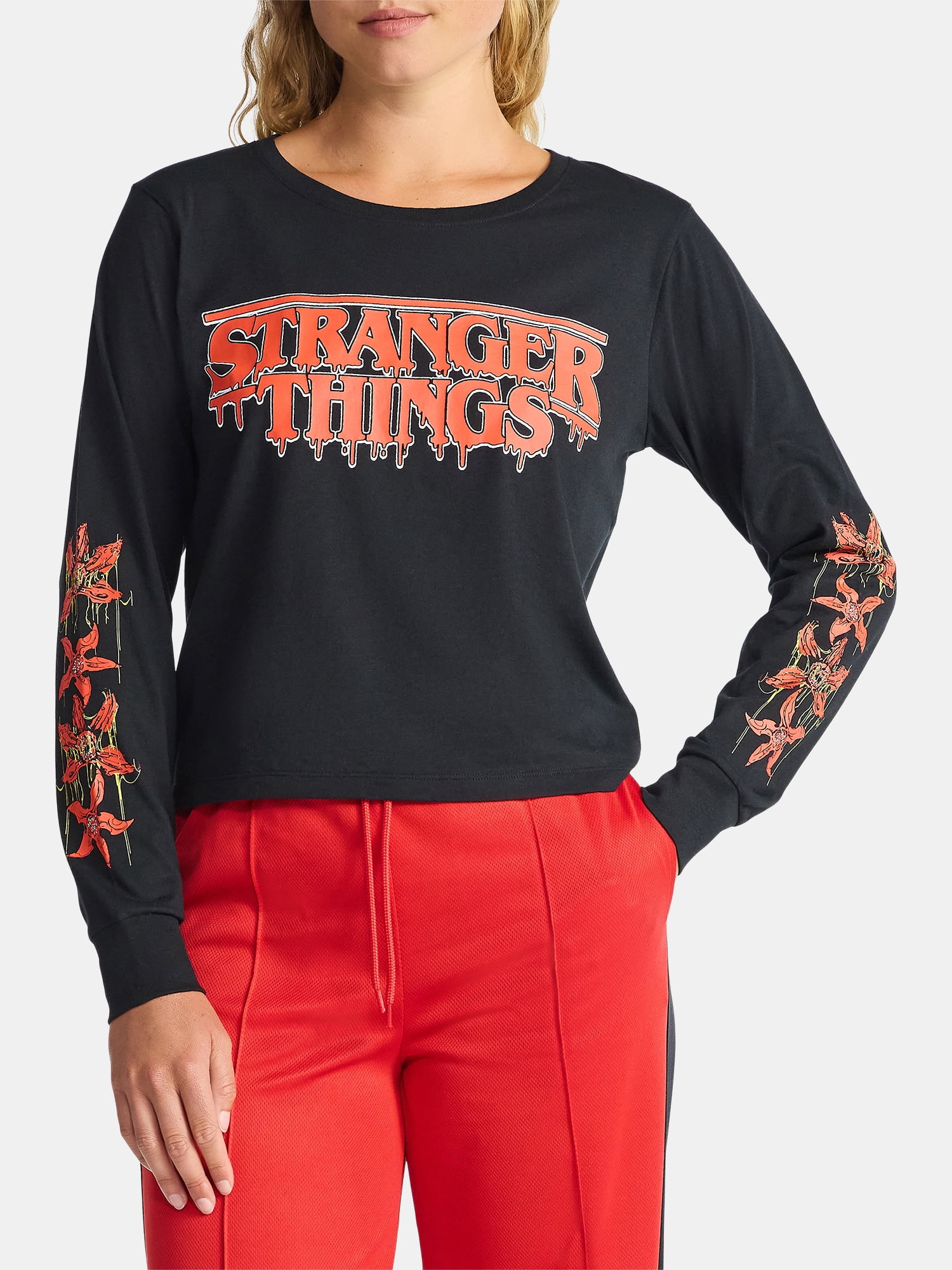 Stranger Things Graphic Cropped Tee with Long Sleeves, Women’s and Women’s Plus