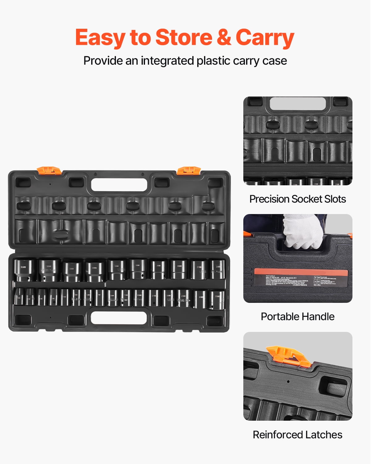 KFFKFF 26-Piece 1/2-Inch Drive Impact Socket Set, 6-Point Shallow Sockets, Durable CR-V Construction, Metric Sizes 10mm-36mm, Includes Storage Case