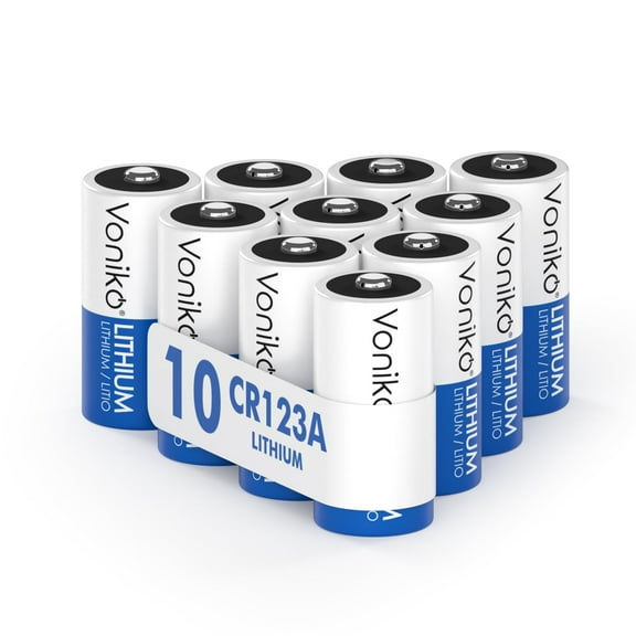 Voniko CR123A Lithium Batteries 10 Pack, Non-Rechargeable Battery with 10 Years Shelf Life