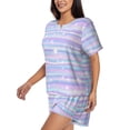 thumbnail image 2 of Rocae Striped Gradient for Two Piece Sleepwear Pajamas Sets for Women Soft Short-Sleeved Pjs with Lounge Shorts Large, 2 of 9