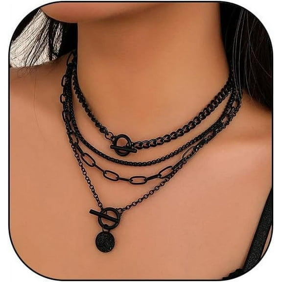 Layered Gold Necklaces for Women Chunky 18K Gold Necklace Stack Layered Cuban Paperclip Snake Chain Necklace Retro Coin Dainty Pendant Toggle Clasp Necklace