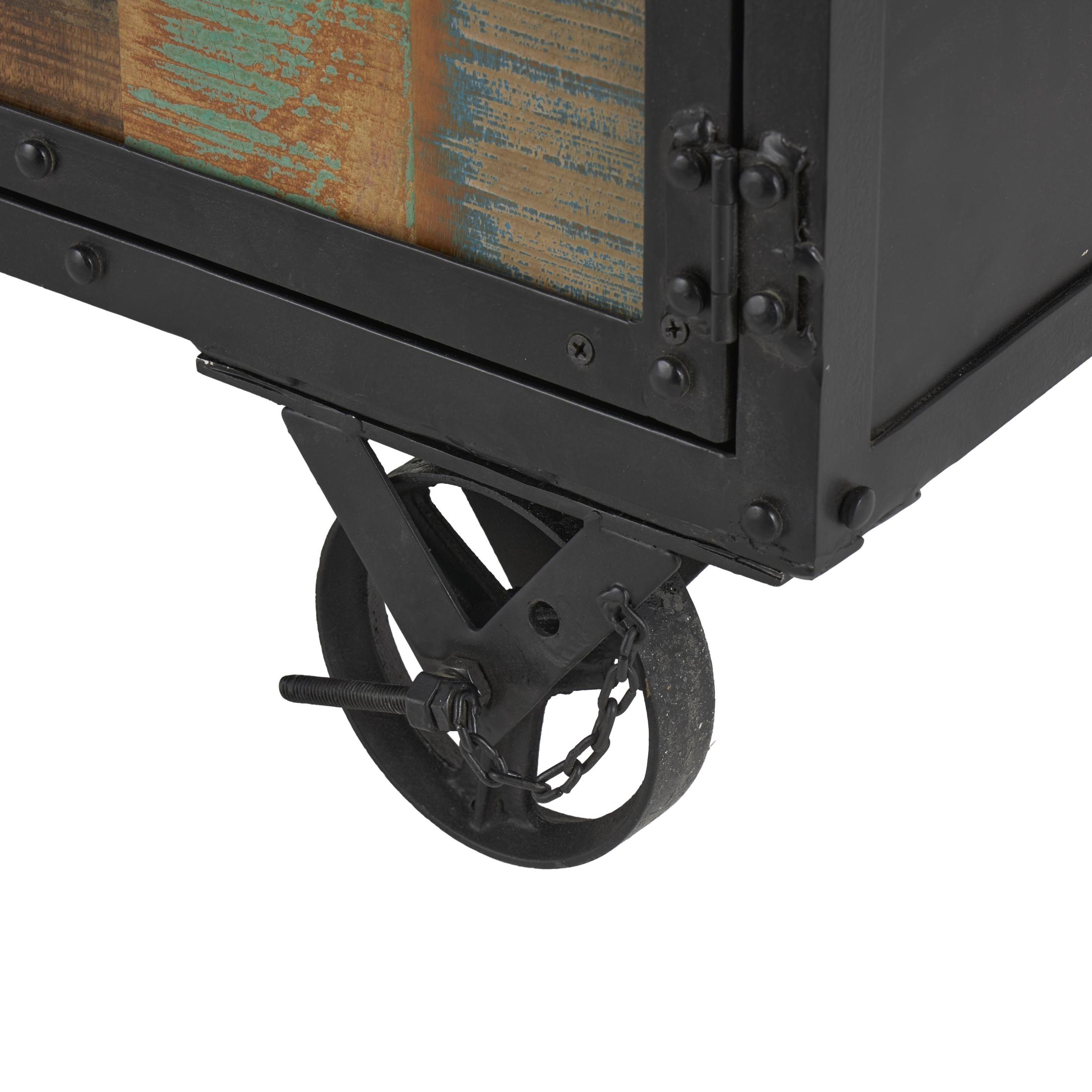 DecMode 60" x 37" Black Metal 2 Door and 3 Shelf Cabinet with 4 Wheels, 1-Piece