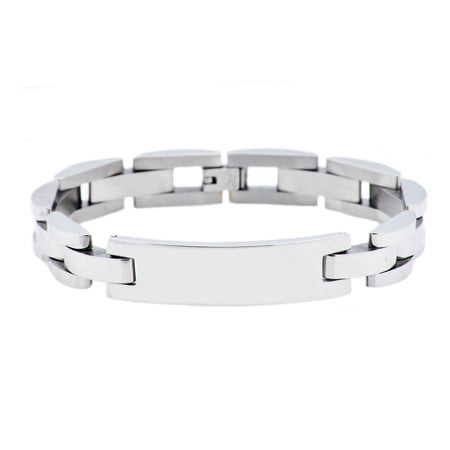 Arista White ID-Engraveable Men's Fashionable Bracelet in Stainless Steel, 8.5"