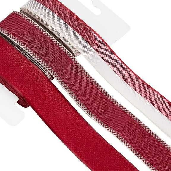 1card 3 Rolls Wired Edge Ribbon Dark Red 1inch Burlap Peep Ribbons Mesh Polyester Fabric Wedding for Christmas Valentine's Day Holiday Gift Wrapping Wreath Bowknot Home Decor DIY Craft