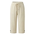 thumbnail image 6 of JFGHDG Womens High Waisted Linen Capri Pants Elastic Drawstring Waist Wide Leg Casual Pants with Pockets Khaki 5XL, 6 of 7